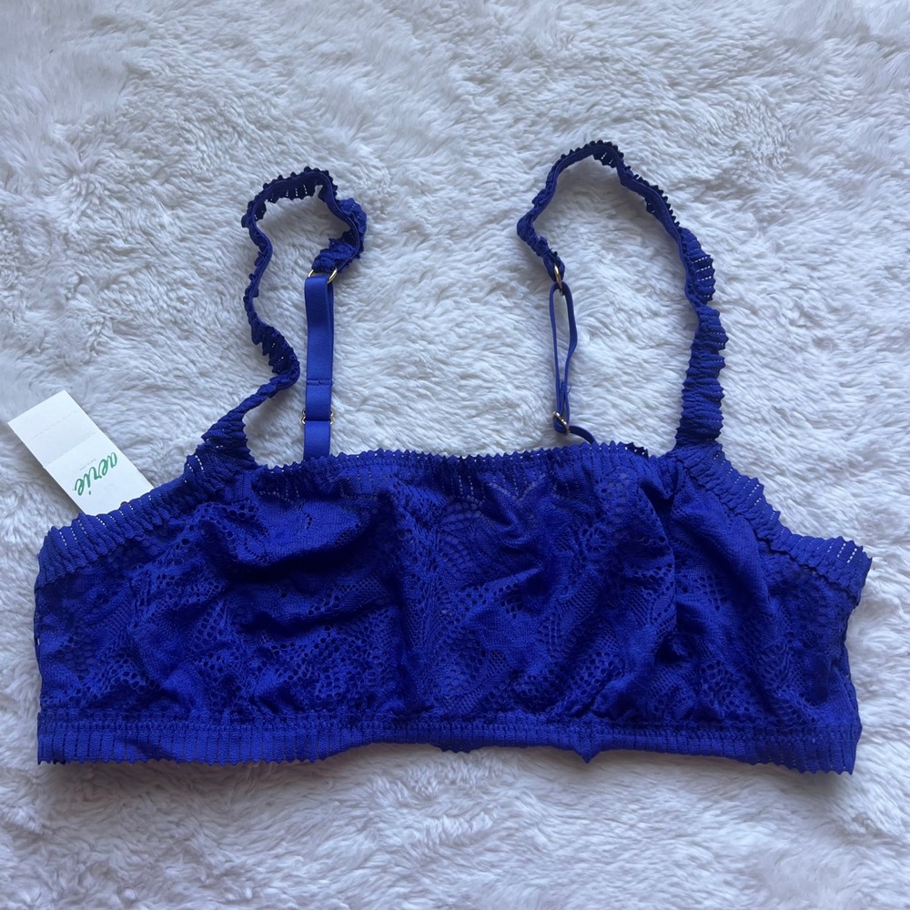 Aerie Royal Blue Lace Bralette Ruffle Adjustable Straps O-Ring Back Small NWT